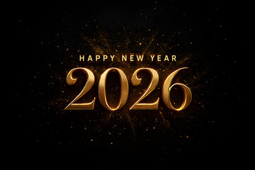 Luxury Golden Explosion Happy New Year 2026 Background &ndash; Elegant Black and Gold Festive Celebration Art