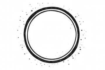 Abstract grungy double circle with a rough scratched texture, forming a modern decorative element on a transparent background