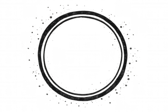 Abstract grungy double circle with a rough scratched texture, forming a modern decorative element on a transparent background