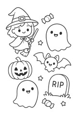 Funny cartoon face icon vector illustration - Halloween doodle coloring