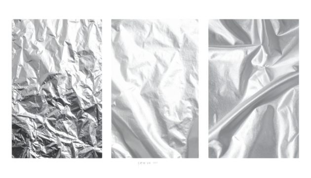 Crumpled metallic foil texture isolated on transparent background