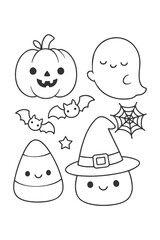 Cute Halloween Ghost Cartoon Character with Smiling Child and Cat Vector Illustration