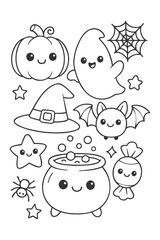 Cartoon character icons collection - Halloween doodle coloring