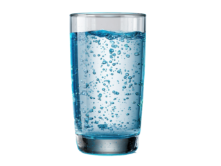 Sparkling water in a clear glass with bubbles.