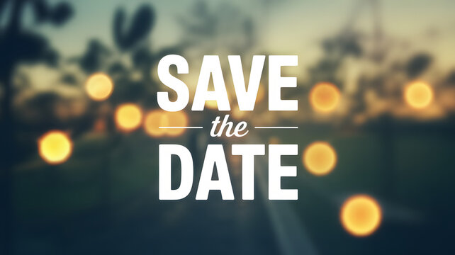 Elegant Save The Date announcement with festive bokeh lights for weddings and special events