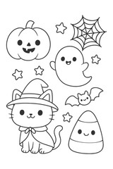 Funny cartoon kids coloring book and playful characters - Halloween doodle