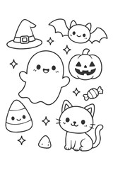 Funny Cartoon Character Set Illustration - Halloween doodle coloring