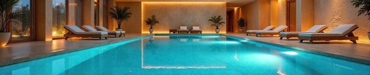 Luxurious Indoor Swimming Pool Sparkling Clean Water, Modern Design, Calming Atmosphere, Perfect for Relaxation and Wellness