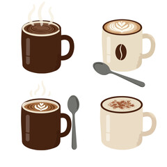 Hot espresso and cappuccino coffee cups, delicious morning drink concept for cafe and barista lifestyle illustration