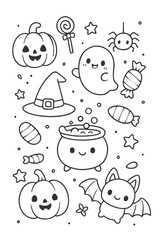 Cartoon funny monsters vector icon set collection design pattern - Halloween doodle coloring