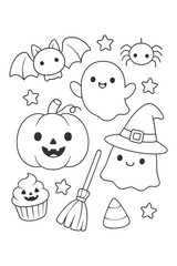 Coloring page set cartoon style vector illustration collection - Halloween doodle coloring