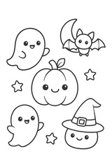 Cartoon cute kids vector illustration - Halloween doodle coloring