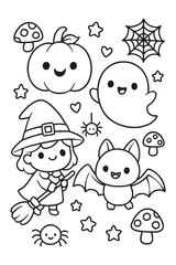 Cute cartoon vector illustration for children coloring book - Halloween doodle