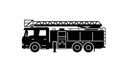 Robust fire engine truck silhouette with a fully extended ladder ready for an urgent emergency response