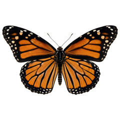 Monarch butterfly wings spread isolated on transparent background