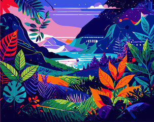 vector illustration of a tropical island