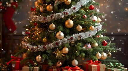 decorated Christmas tree mid shot - hd background - gift tree