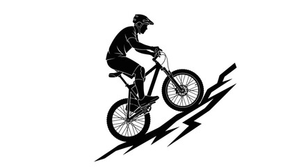 Fototapeta premium Dynamic action silhouette of a mountain unicycle rider navigating a challenging and rocky off-road trail