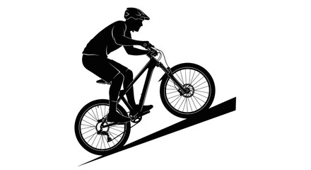 Fototapeta premium Streamlined action silhouette of a mountain biker descending a trail with speed and athletic precision