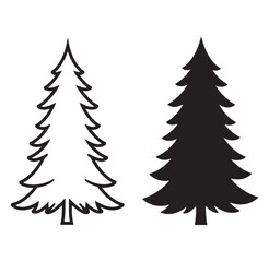 Obraz premium Two simple black and white christmas tree silhouette vector illustrations on white background