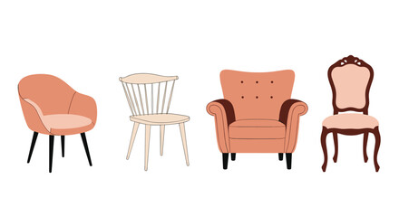 A collection of four distinct chairs each with unique design and style.