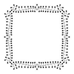 Rectangular botanical border with stylized branches. Square floral frame. Medieval illuminated manuscript motif. Black silhouette on white background.