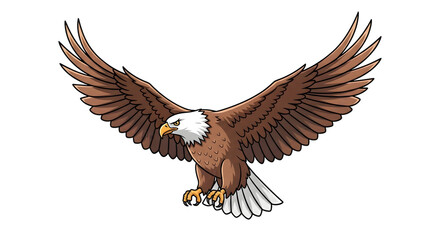 Obraz premium Majestic Bald Eagle in Flight with Spread Wings, Symbol of Freedom and Wildlife Vector Illustration
