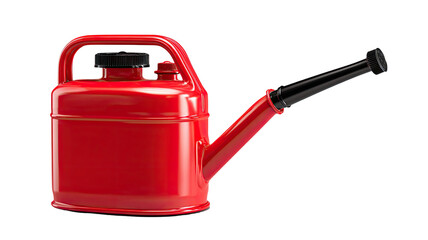 a red gas can with a black spout isolated on white background