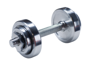Metal dumbbell for strength training exercises.