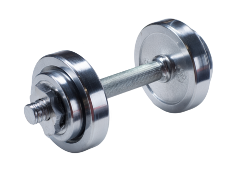 Metal dumbbell for strength training exercises.