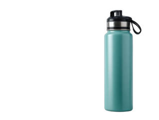 Stylish turquoise water bottle on a white background.