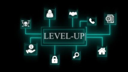 Level Up Concept Network Connections Digital Icons Futuristic Glow Technology Growth Business Success Strategy Innovation Ideas - Powered by Adobe