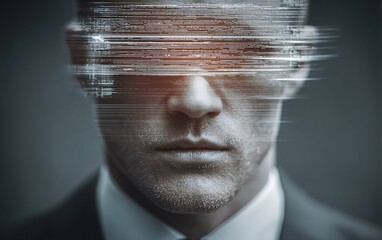 A serious executive in a dark suit featuring a digital overlay for a modern and professional look