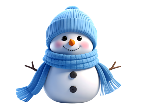 Cute snowman on winter with blue scarf