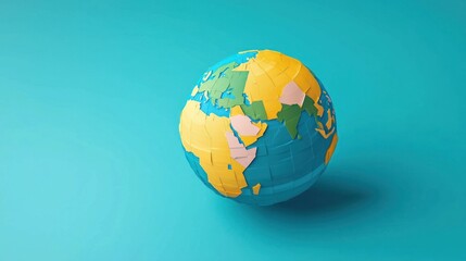 A colorful globe with a blue background, representing the Earth. The globe is made up of various colors, including yellow, green, and blue. 