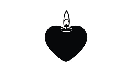 Black heart shaped candle with flame silhouette white