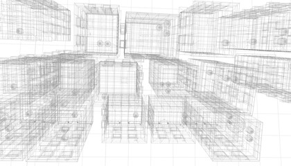 Fototapeta premium Wireframe Cityscape or Architectural Blueprint Grid