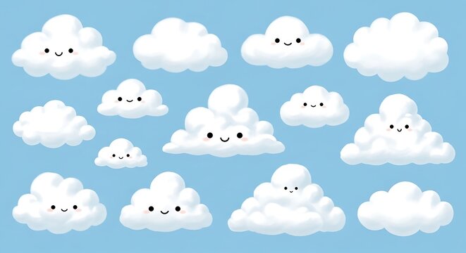 Cute Cloud Collection - Whimsical Weather Icons for Design Projects.