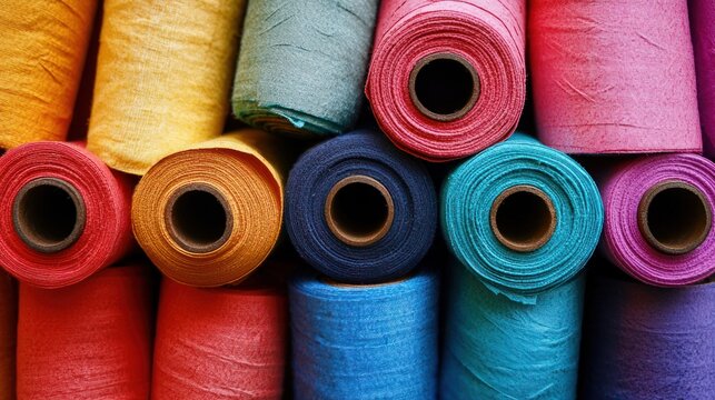 A colorful array of spools of thread in a variety of vibrant colors.