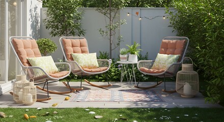 Cozy Backyard Patio with Rocking Chairs and String Lights