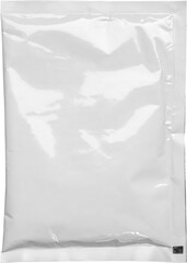 Blank white aluminium foil plastic pouch bag sachet packaging mockup isolated on white background