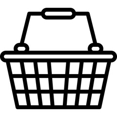 Black Outline Icon Of A Shopping Basket With A Handle On A Transparent Background