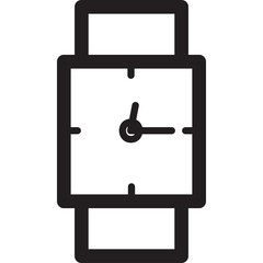 Black Outline Icon of a Square Faced Wristwatch with a White Face and Black Hands on a Transparent Background Minimalist Design Element for Timekeeping and Fashion Concepts
