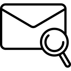Black Outline Icon of an Envelope With a Magnifying Glass In Front On a Transparent Background Representing Email Search or Communication Analysis
