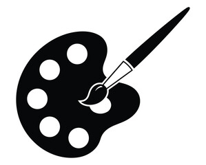 Art palette and brush symbol silhouette for artistic creation and design