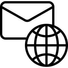 Black Outline Icon Representing Email Envelope and Globe Symbol on Transparent Background