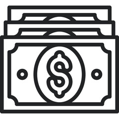 Black Outline Illustration of Stacked Dollar Bills on a Transparent Background Representing Wealth and Finance