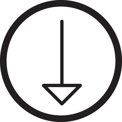 Black Outline of a Downward Arrow Inside a Circle on a Transparent Background symbolizing descent or negative trend