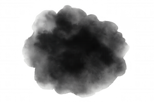 Dark smoke cloud forming an abstract, moody texture element, perfect for overlay or background design, with a transparency effect