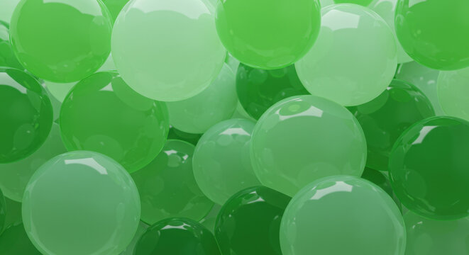 Gradient texture of smooth green gel bubbles or round pearls